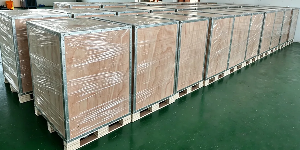 Annotated fumigation-free wooden crate showing structural details